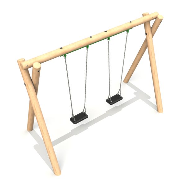 Commercial round timber double swing set with flat seats- Radiata pine