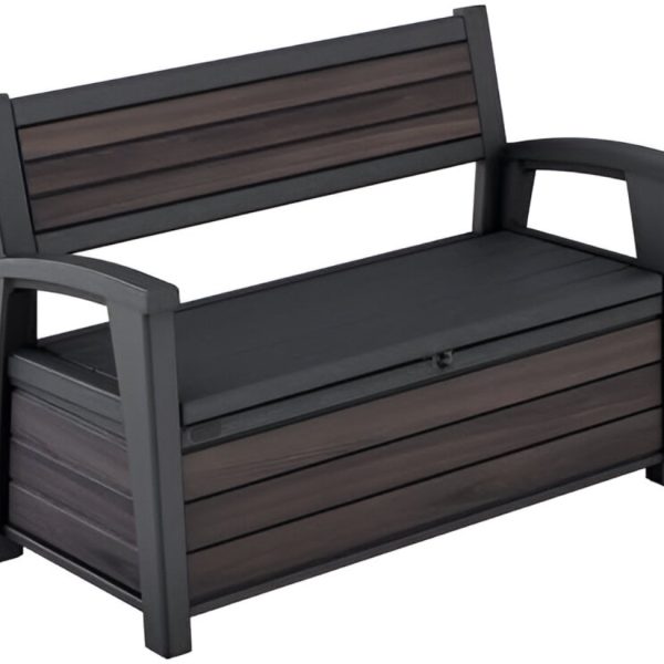 227L Outdoor Storage Bench — Seats 2, Wood-Look Resin, All-Weather