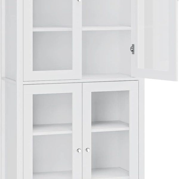 190cm Display Cabinet with 4 Glass Doors Tall Bookcase White