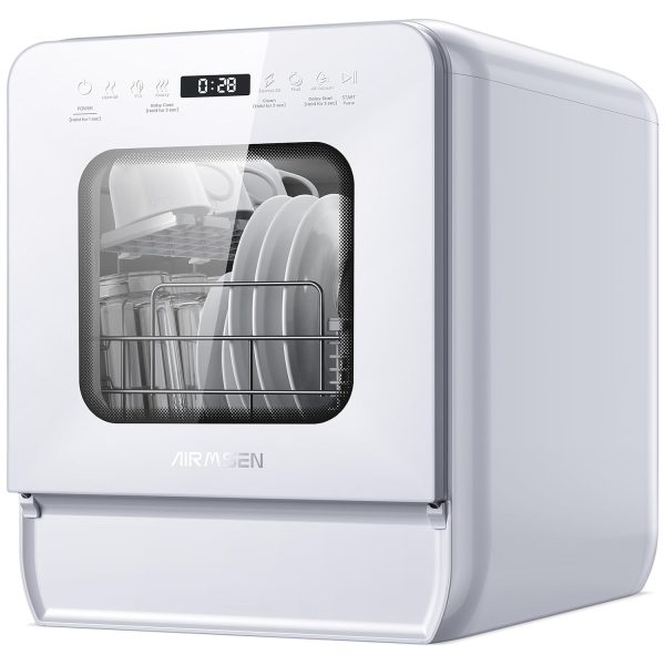 Portable Countertop Dishwasher 5L Tank 9 Programs 37cm Narrow White
