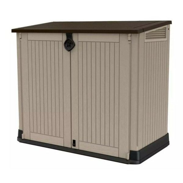 880L Garden Storage Box - Lockable Resin, Beige & Brown