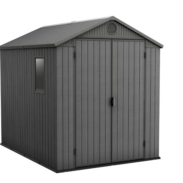 Outdoor Garden Storage Shed 6 X 8 Ft Grey Resin Double Doors