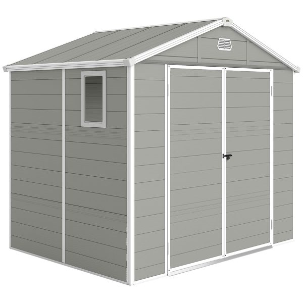 Plastic Garden Storage Shed 8 X 6 Ft Light Grey Aluminium Frame Lockable Door