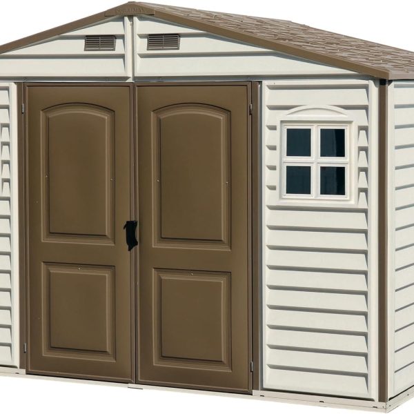 Duramax WoodSide 10 x 8 ft Vinyl Garden Storage Shed - Ivory/Brown