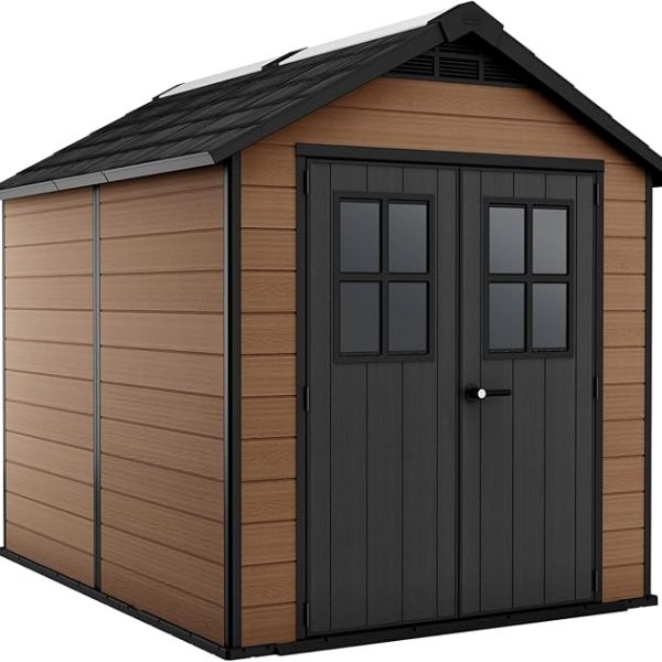 7.5x9ft Newton Garden Shed — Brown Wood-Effect Resin Outdoor Shed