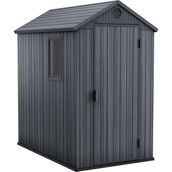 6 x 4ft Plastic Garden Shed - Grey, Padlock-Ready Single Door