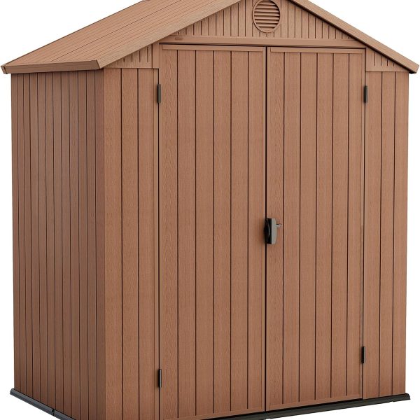 Keter Darwin 6 x 4 ft Apex Double Door Resin Garden Shed - Brown