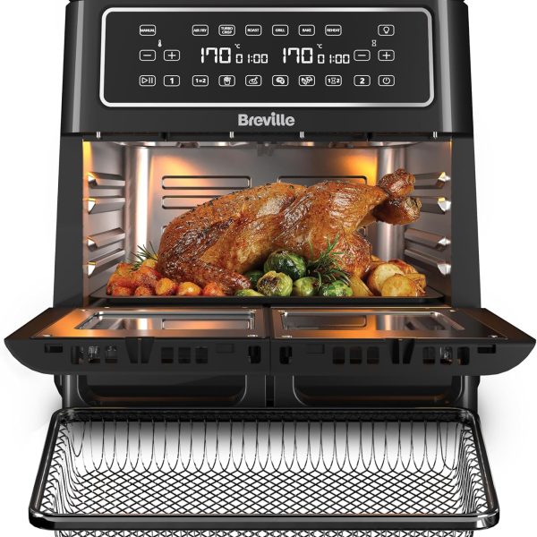 Breville Halo Flexi Air Fryer & Large Mesh Tray | Digital Dual Air Fryer Oven | 11L: Serves 10+ | Fry, Bake, Grill, Roast & Reheat | 2400 W | Save £65 a Year on Energy Bills* | Black [VDF138]