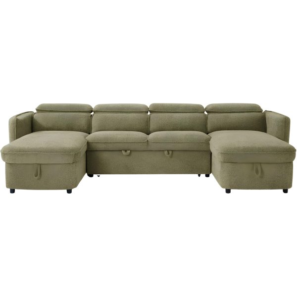 U-Shaped Corner Sofa Bed in Green Upholstery with 2-Person Delivery and In-Room Assembly