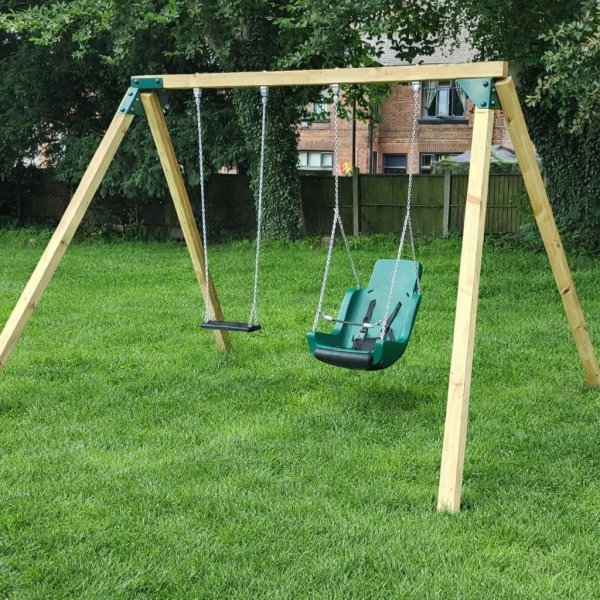 Active Wooden Swing Frame with special needs seat and rubber seat