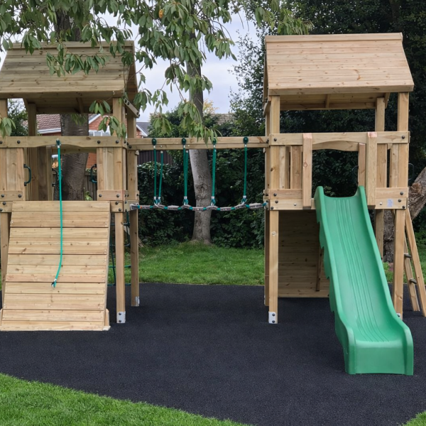 ACTIVE Woodland towers – 2x 1.5 height platforms, with slide, 4 accessories AND INSTALLATION
