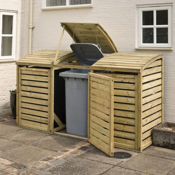 Triple Wheelie Bin Store - Natural Timber, Hinged Lids, 8 x 3ft