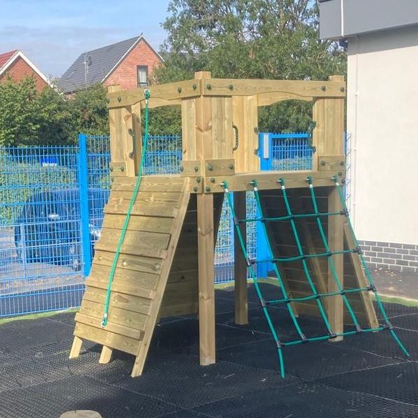 Active Climber Tower with ladder or chock wall, climbing wall, net and ramp. INSTALLED